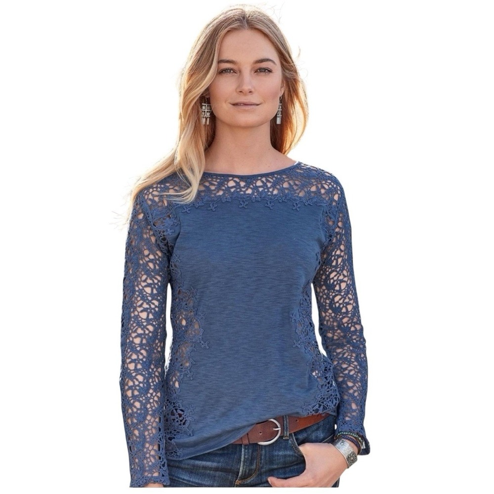 Sundance Lily's Paramour Womens Long Sleeve Crochet Top in‎ Stormy Blue Size S - Picture 2 of 12